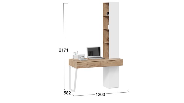 Стол с ящиками со шкафом комбинированным Порто СМ-393.15.012 (Белый жемчуг/Яблоня беллуно/Белый софт) в Тюмени - изображение 1