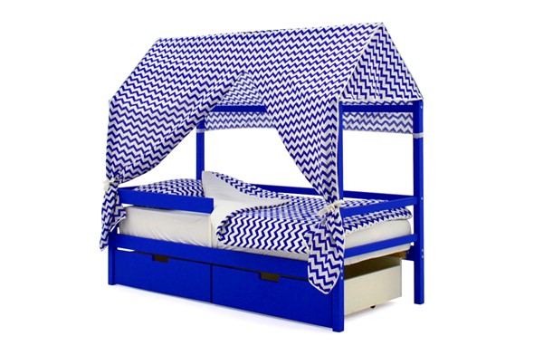 Крыша текстильная для кровати-домика Svogen (зигзаги, синий) в Заводоуковске - изображение