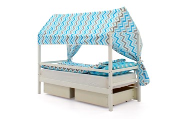 Крыша текстильная для кровати-домика Svogen (зигзаги; голубой, синий) в Тюмени - предосмотр 1