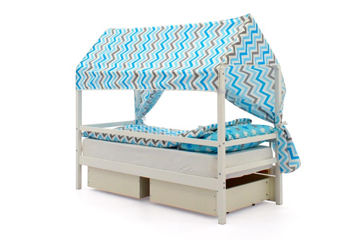 Крыша текстильная для кровати-домика Svogen (зигзаги; голубой, синий) в Тюмени - изображение 1