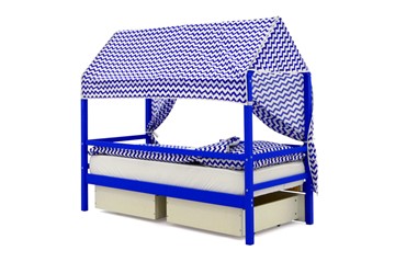 Крыша текстильная для кровати-домика Svogen (зигзаги, синий) в Тюмени - предосмотр 2