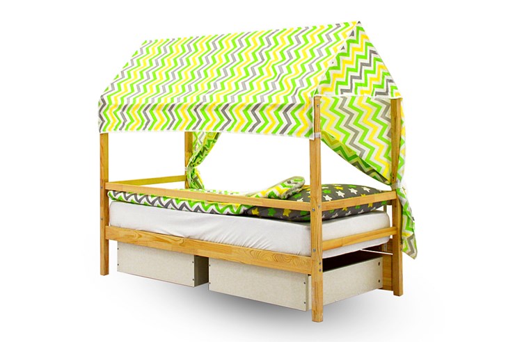 Крыша текстильная для кровати-домика Svogen (зигзаги; зеленый, желтый) в Тюмени - изображение 2