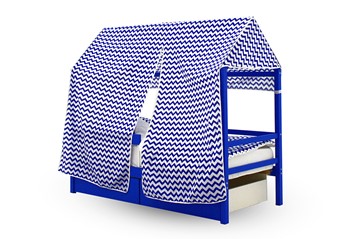 Крыша текстильная для кровати-домика Svogen (зигзаги, синий) в Заводоуковске - предосмотр 1