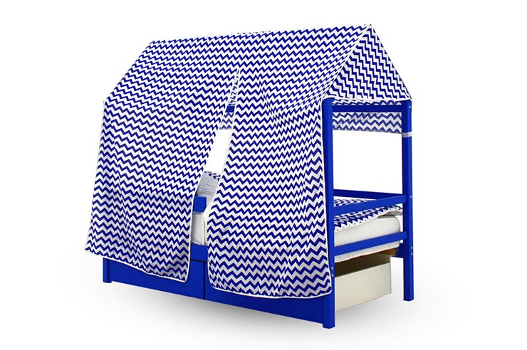 Крыша текстильная для кровати-домика Svogen (зигзаги, синий) в Заводоуковске - изображение 1