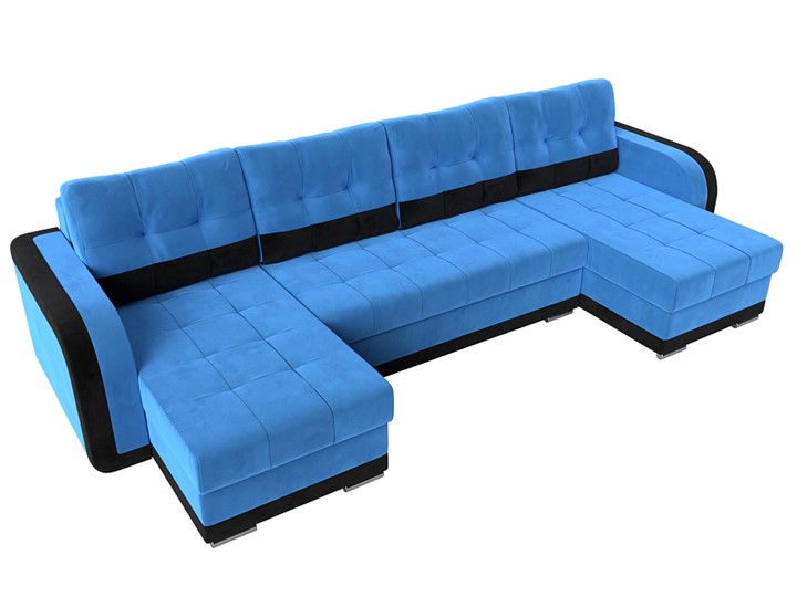 П-образный диван Марсель, Голубой\Черный (велюр) в Тюмени - изображение 4