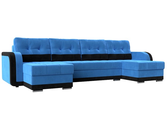 П-образный диван Марсель, Голубой\Черный (велюр) в Тюмени - изображение