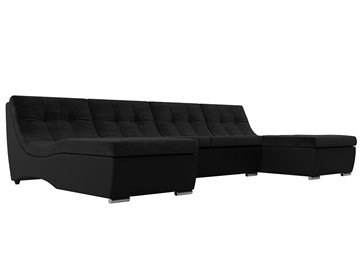Большой П-образный диван Монреаль, Черный\Черный (Велюр\Экокожа) в Тюмени