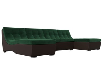 Большой П-образный диван Монреаль, Зеленый\Коричневый (Велюр\Экокожа) в Тюмени