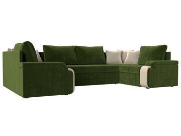 П-образный диван Николь, Зеленый/Бежевый/Бежевый (микровельвет/экокожа) в Тюмени