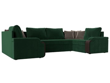 П-образный диван Николь, Зеленый/Коричневый/Коричневый (велюр/экокожа) в Заводоуковске