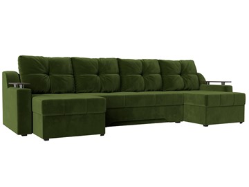Большой П-образный диван Сенатор, Зеленый (Микровельвет) боннель в Тюмени