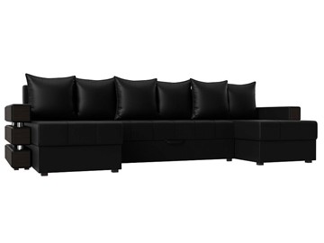 Большой П-образный диван Венеция боннель, Черный (Экокожа) в Ишиме