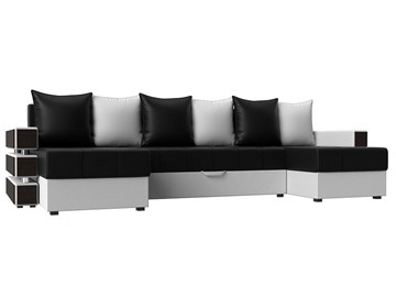 Большой П-образный диван Венеция боннель, Черный\Белый (Экокожа) в Заводоуковске