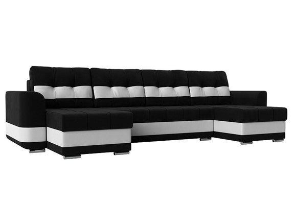 П-образный диван Честер, Черный/белый (вельвет/экокожа) в Тюмени - изображение