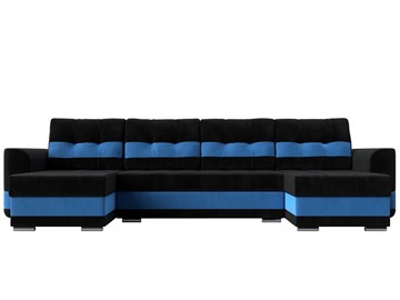 П-образный диван Честер, Черный/голубой (велюр) в Тюмени - предосмотр 1