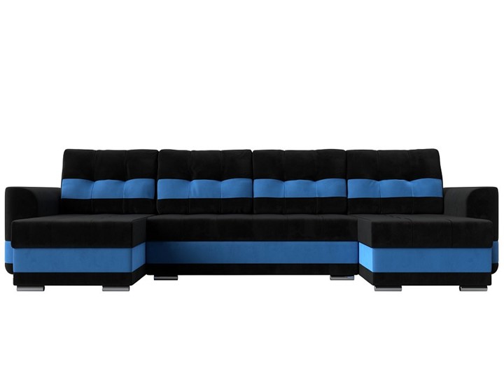 П-образный диван Честер, Черный/голубой (велюр) в Тюмени - изображение 1