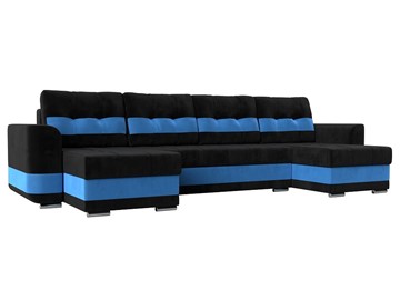 П-образный диван Честер, Черный/голубой (велюр) в Тюмени