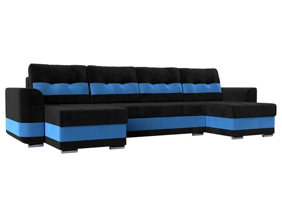 П-образный диван Честер, Черный/голубой (велюр) в Тюмени - изображение