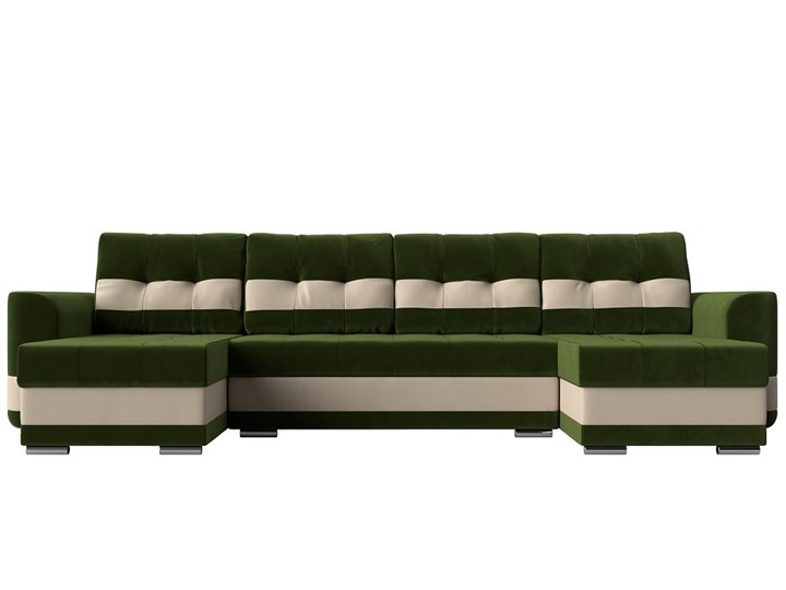 П-образный диван Честер, Зеленый/бежевый (вельвет/экокожа) в Заводоуковске - изображение 1