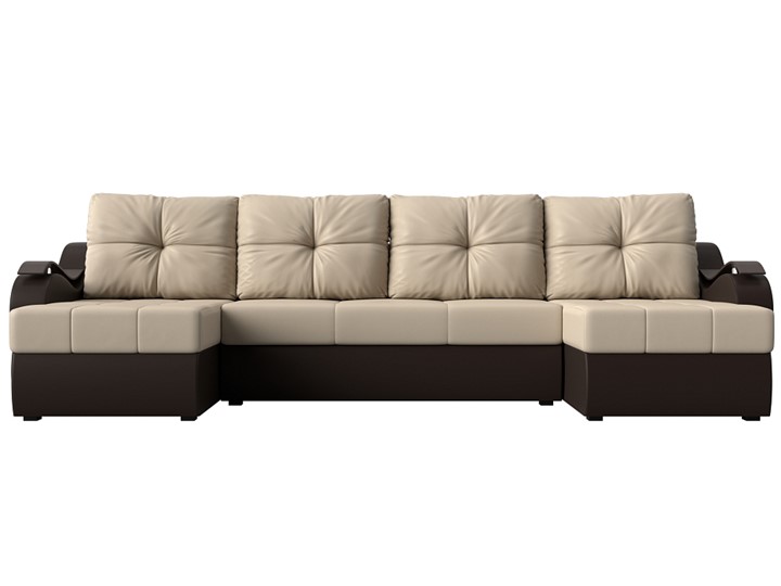 П-образный диван Меркурий П, Бежевый/коричневый (экокожа) в Тюмени - изображение 1