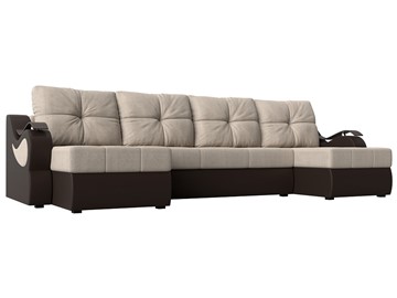 П-образный диван Меркурий П, Бежевый/коричневый (рогожка/экокожа) в Тюмени