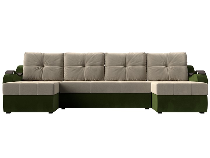 П-образный диван Меркурий П, Бежевый/зеленый (вельвет) в Тюмени - изображение 1