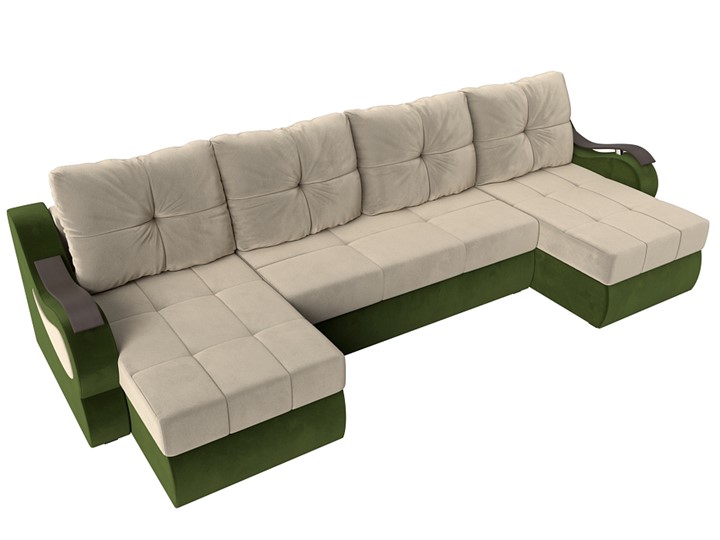 П-образный диван Меркурий П, Бежевый/зеленый (вельвет) в Тюмени - изображение 4