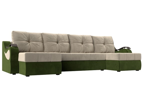 П-образный диван Меркурий П, Бежевый/зеленый (вельвет) в Тюмени - изображение