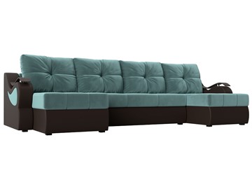 П-образный диван Меркурий П, Бирюзовый\Коричневый (Велюр\Экокожа) в Тобольске