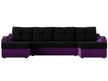 П-образный диван Меркурий П, Черный/фиолетовый (вельвет) в Тюмени - предосмотр 1