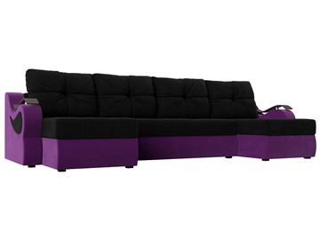 П-образный диван Меркурий П, Черный/фиолетовый (вельвет) в Тюмени