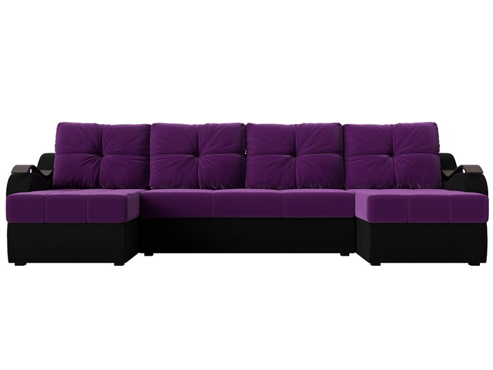 П-образный диван Меркурий П, Фиолетовый/черный (вельвет) в Тюмени - изображение 1