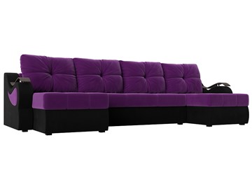 П-образный диван Меркурий П, Фиолетовый/черный (вельвет) в Тюмени