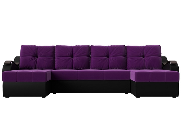 П-образный диван Меркурий П, Фиолетовый/черный (вельвет/экокожа) в Тюмени - изображение 1
