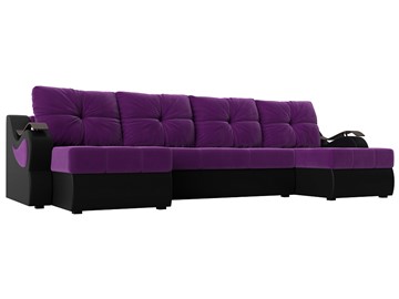 П-образный диван Меркурий П, Фиолетовый/черный (вельвет/экокожа) в Тюмени