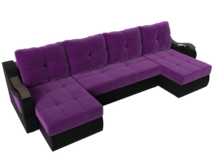 П-образный диван Меркурий П, Фиолетовый/черный (вельвет/экокожа) в Тюмени - изображение 4