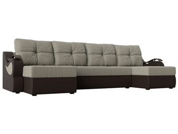 П-образный диван Меркурий П, Корфу 02 (рогожка)/коричневый (экокожа) в Заводоуковске