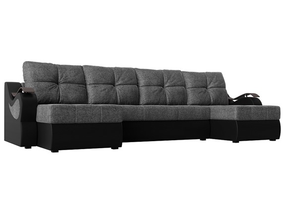 П-образный диван Меркурий П, Серый/черный (рогожка/экокожа) в Тюмени - изображение