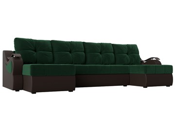 П-образный диван Меркурий П, Зеленый\Коричневый (Велюр\Экокожа) в Тюмени