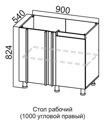 Угловая кухонная тумба Соната С1000у правая, дуб золотой, кромка черная в Заводоуковске - изображение