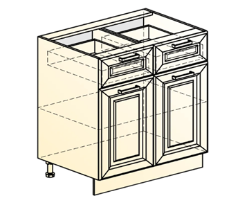 Кухонная тумба Атланта L800 (2 дв. гл. 2 ящ.) эмаль (белый/белый глянец патина золото) в Заводоуковске - предосмотр 1