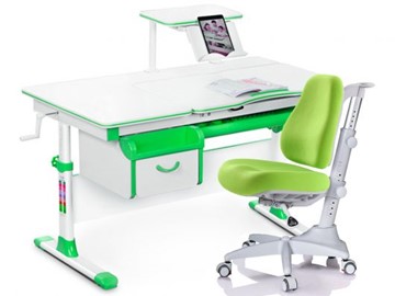 Комплект растущая парта + стул Mealux EVO Evo-40 Z (арт. Evo-40 Z + Y-528 KZ) / (стол+полка+кресло+чехол)/ белая столешница / цвет пластика зеленый в Тюмени
