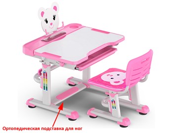 Парта растущая + стул Mealux EVO BD-04 Teddy New XL, WP, розовая в Тюмени