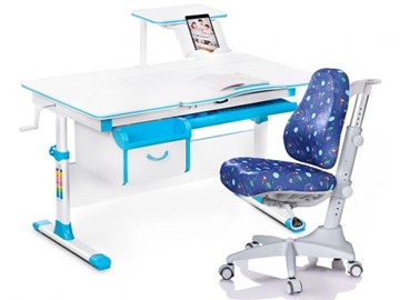Комплект растущая парта + стул Mealux Mealux EVO Evo-40 BL (арт. Evo-40 BL + Y-528 F) / (стол+полка+кресло) / белая столешница / цвет пластика голубой в Тюмени