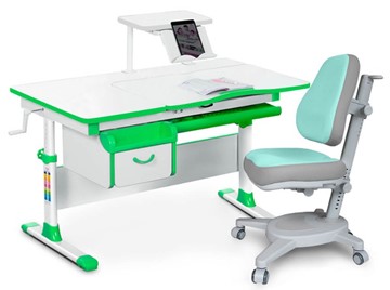 Комплект растущая парта + стул Mealux EVO Evo-40 Z (арт. Evo-40 Z + Y-110 TG) / (стол+полка+кресло) / белый, зеленый, серый в Ишиме