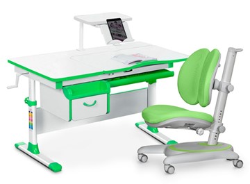 Комплект растущая парта + стул Mealux EVO Evo-40 Z (арт. Evo-40 Z + Y-115 KZ) / (стол+полка+кресло+чехол), белый, зеленый в Заводоуковске