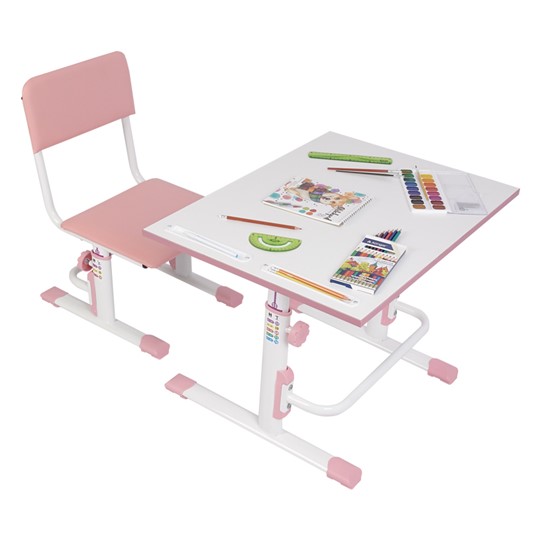 Комплект растущей детской мебели POLINI Kids Растущая парта-трансформер М1 и стул регулируемый L Белый-розовый в Тюмени - изображение 1