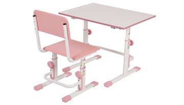Комплект растущей детской мебели POLINI Kids Растущая парта-трансформер М1 и стул регулируемый L Белый-розовый в Тюмени - предосмотр 2