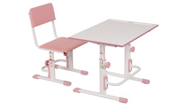 Комплект растущей детской мебели POLINI Kids Растущая парта-трансформер М1 и стул регулируемый L Белый-розовый в Ишиме