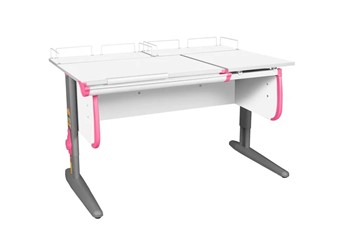 Детский стол-трансформер 1/75-40 (СУТ.25) + Polka_z 1/600 (2шт) белый/серый/розовый в Тюмени